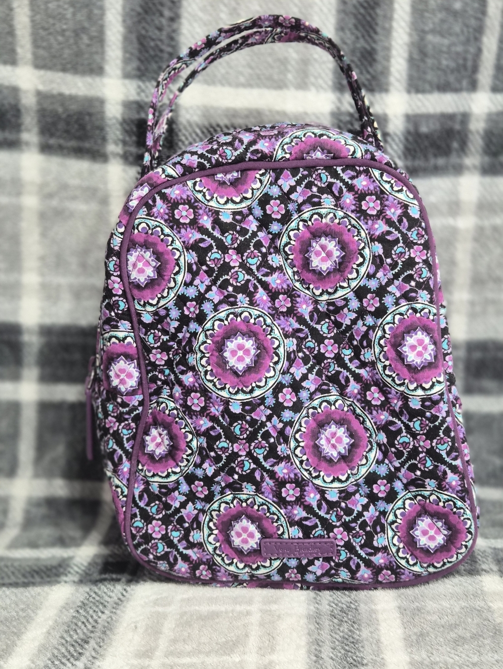 Vera Bradley Purple Floral Quilted Backpack with Teal Accents